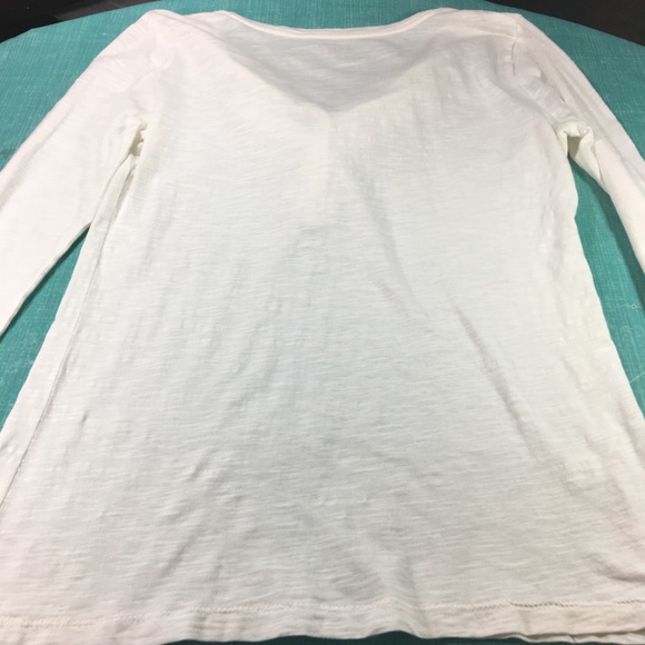 Ann Taylor Loft White V-Neck Ruffles Long Sleeve - Picture 2 of 6